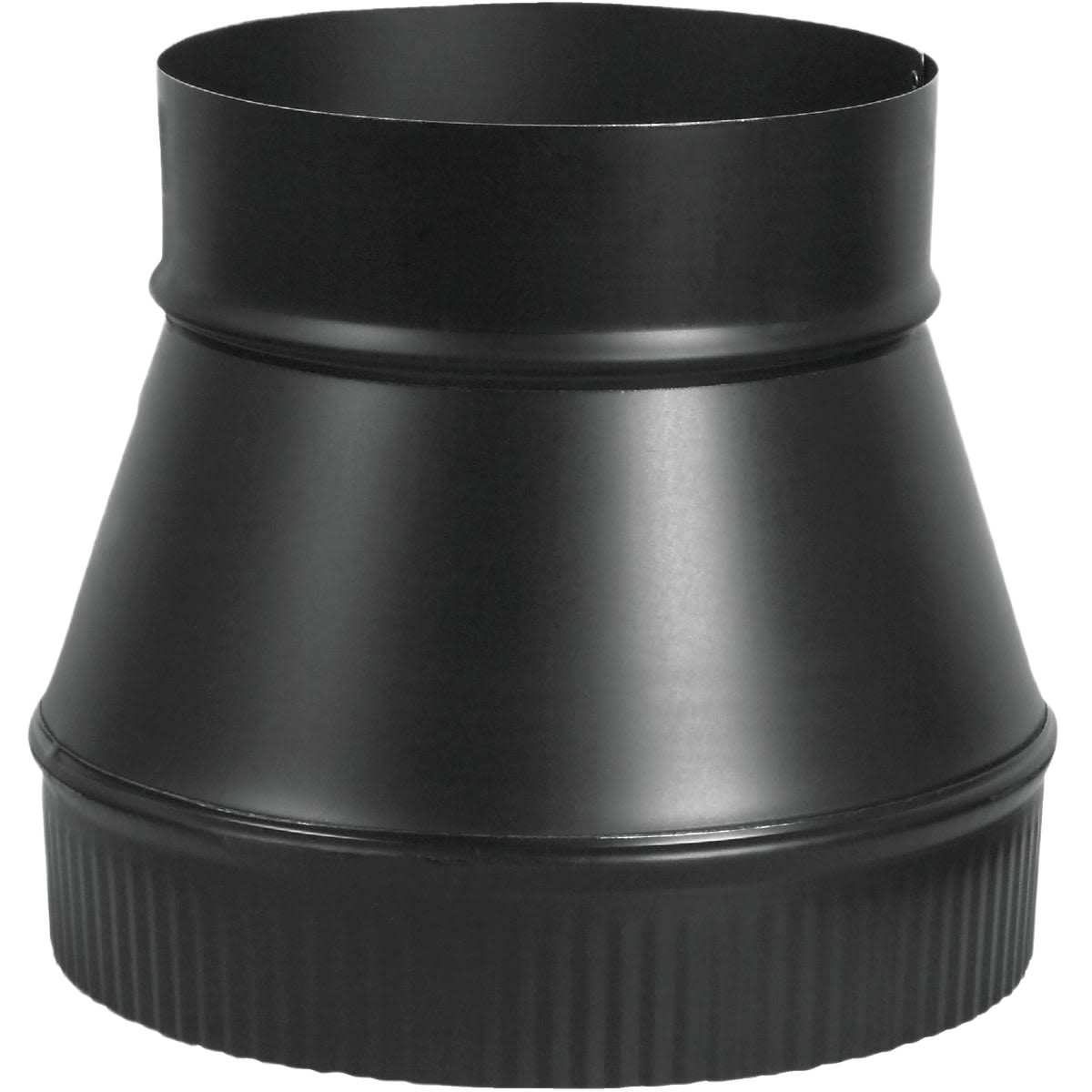 Black 24-gauge steel pipe increaser for plumbing and solid fuel appliance ducting in home improvement projects under $50