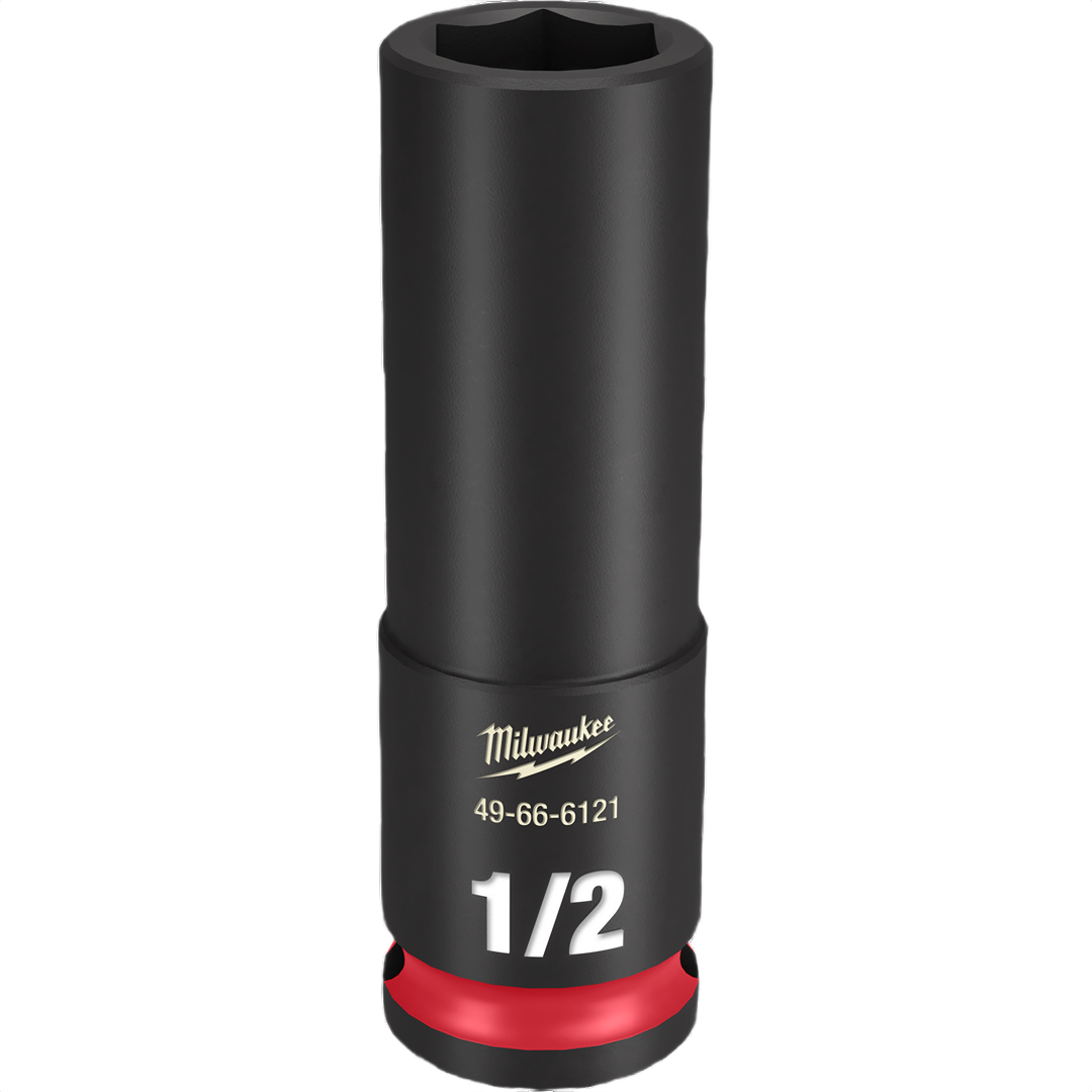 Black impact socket with 6-point hex design and red accent for Milwaukee hand tools and woodworking tool collections under $50