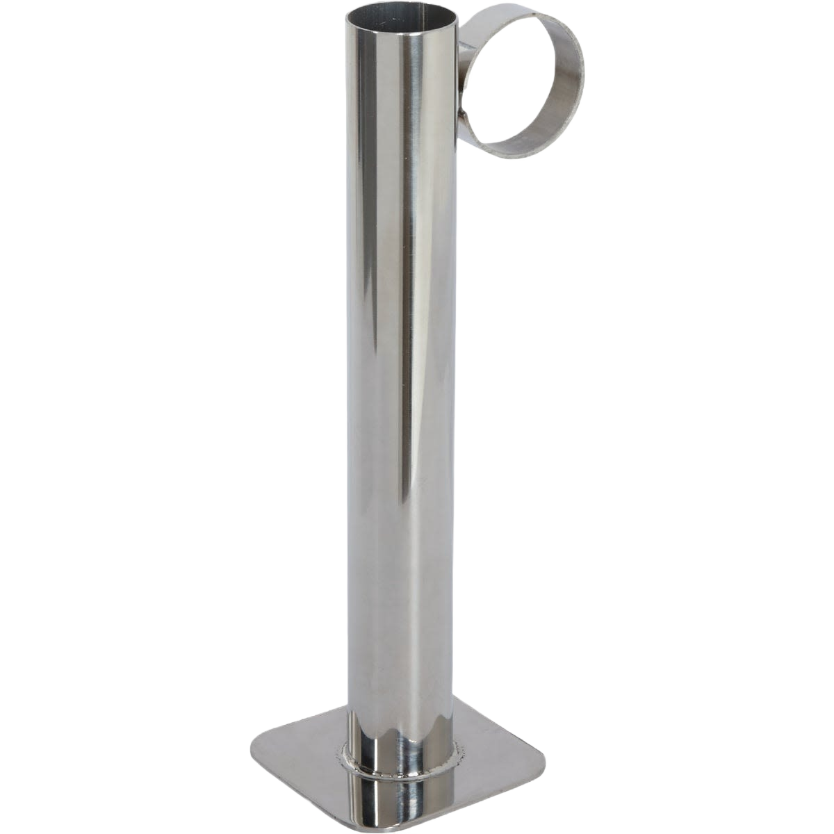 Stainless steel hydrometer test cup with handle and flat base for maple sugaring measurements.