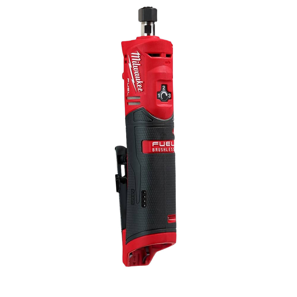Red and black cordless compact die grinder with adjustable speed dial and ergonomic grip for tools and home improvement tasks