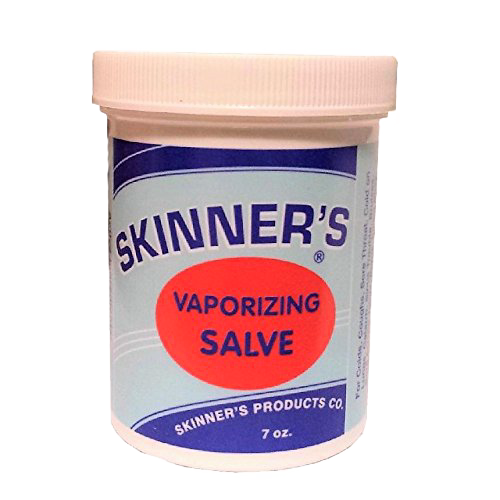 Container of Skinner’s vaporizing salve in a blue and white jar, part of health and beauty products under $50 collection