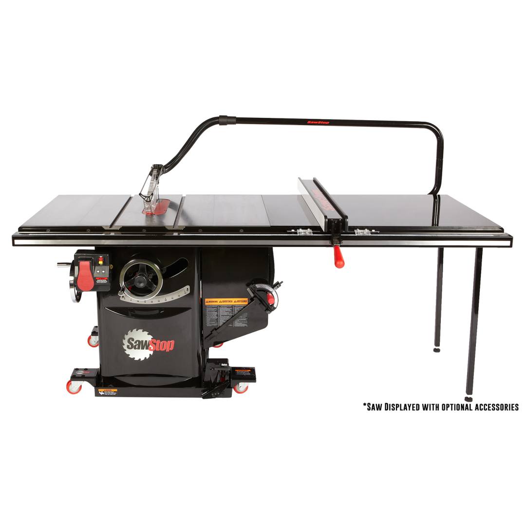 Industrial-grade black saw with red accents for woodworking and power tool applications by SawStop