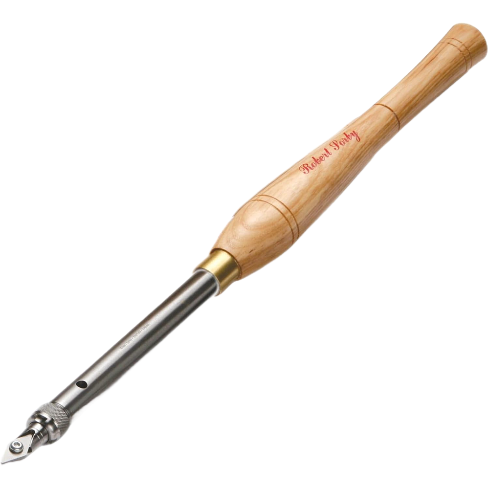 Wood handle detail point cutter tool with tungsten carbide tip for precision woodworking and Robert Sorby collection