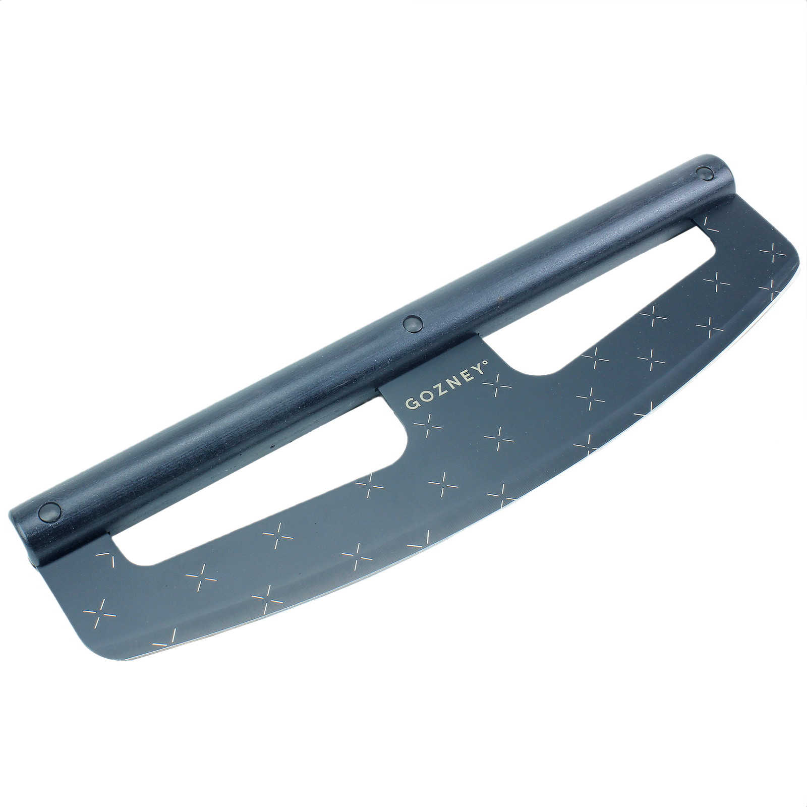 Black curved dough scraper with textured handle and etched pattern for grilling tools and outdoor living accessories under $100 collection