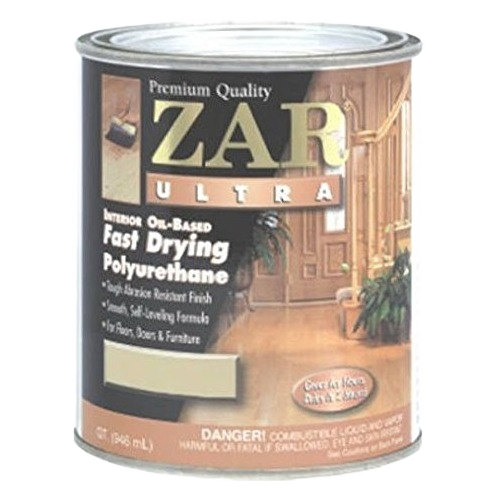 Quart can of satin polyurethane with fast drying formula for interior wood floors, doors, and furniture finishing