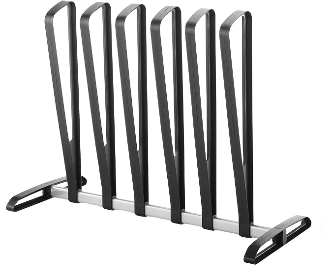 Black boot rack with adjustable spacing supports three pairs for closet organization and storage under $50 collections