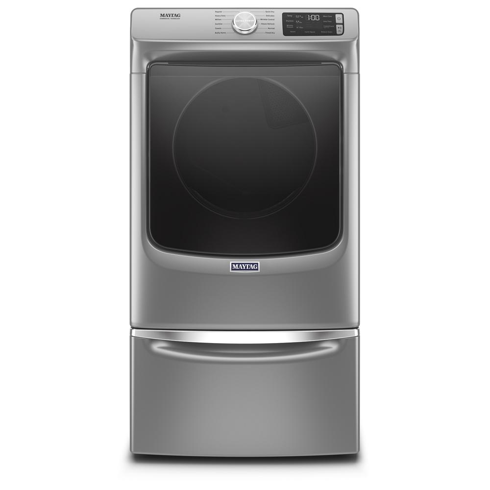 Silver front load electric dryer with digital controls and tinted door in electric dryers and appliances collection