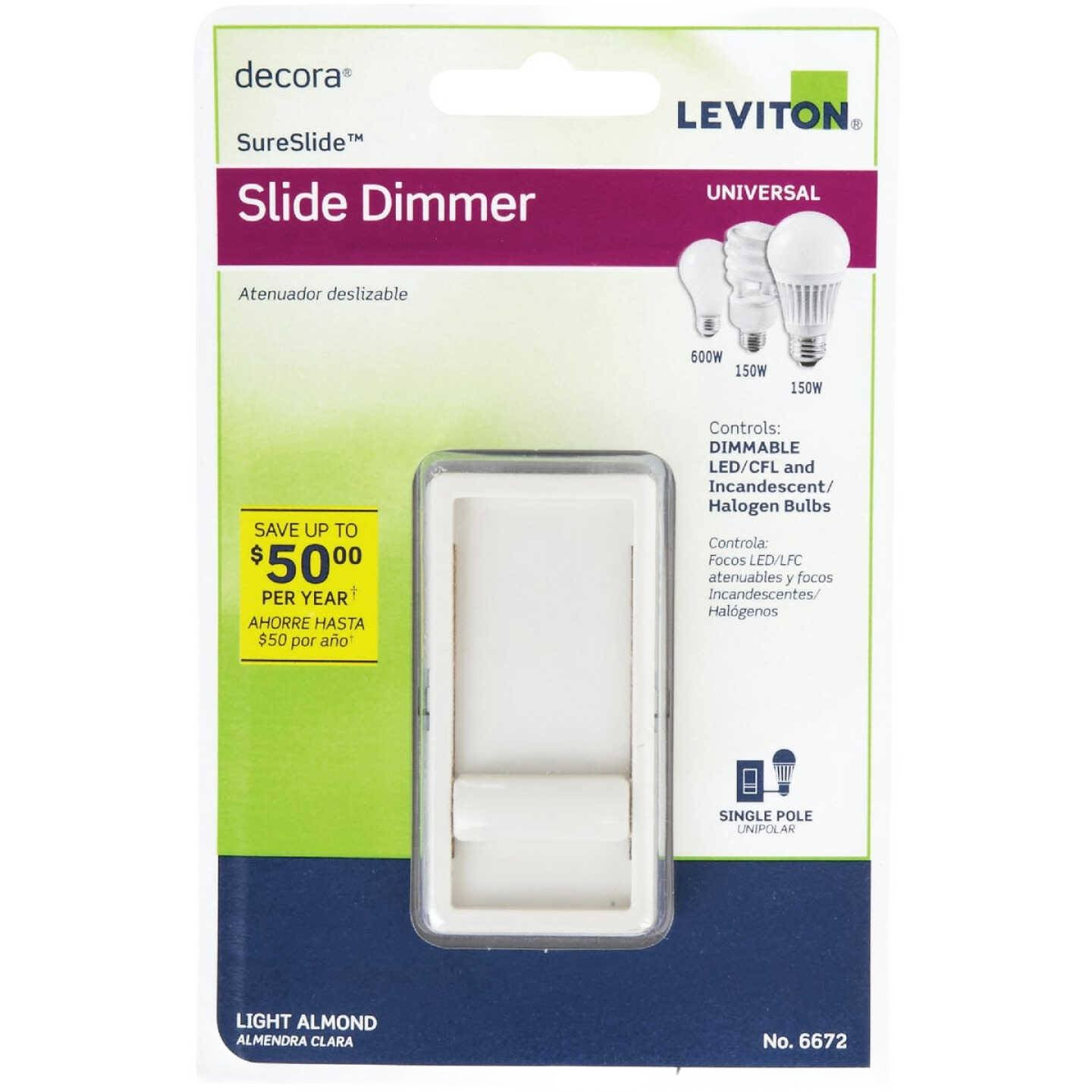 Light almond slide dimmer switch for controlling LED, CFL, incandescent, and halogen bulbs in home improvement projects