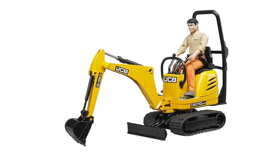Yellow Bruder JCB micro excavator toy with seated construction worker figure in Vehicles & Remote Controlled Toys collection