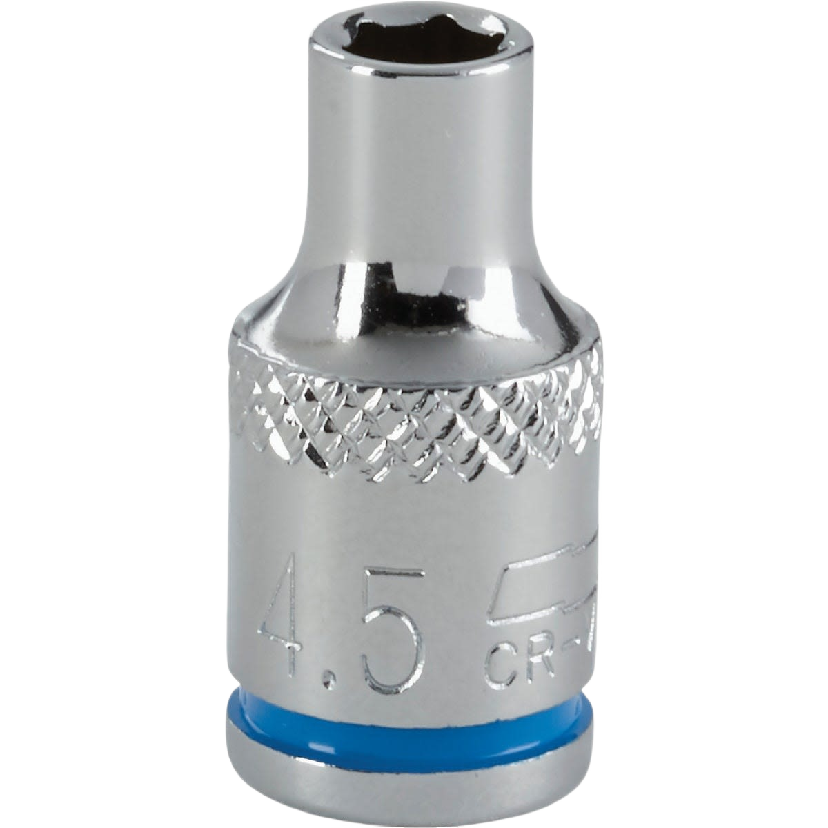 Shallow 6-point 4.5mm metric socket with knurled grip and blue color band from sockets and ratchets collection