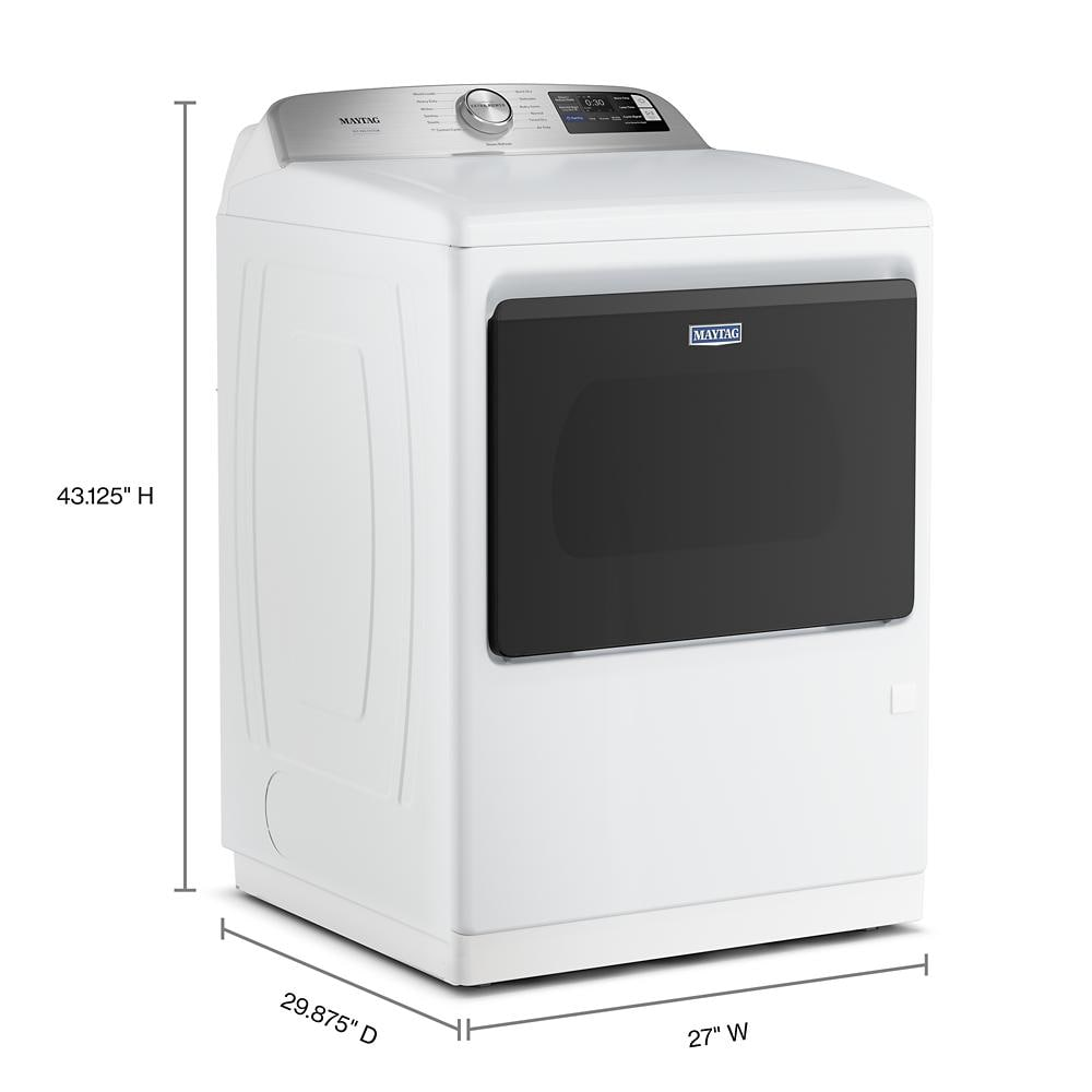 White top load electric dryer with black door, digital controls, and lint trap for pet hair removal in Dryers collection