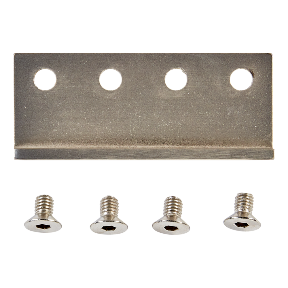 Satin nickel steel barn door track adapter with four mounting holes and matching screws for home improvement hardware collections