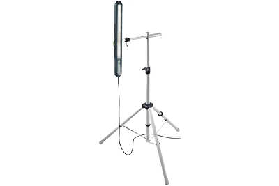Green laser level mounted on adjustable tripod stand for precise measurements in home improvement and power tools projects
