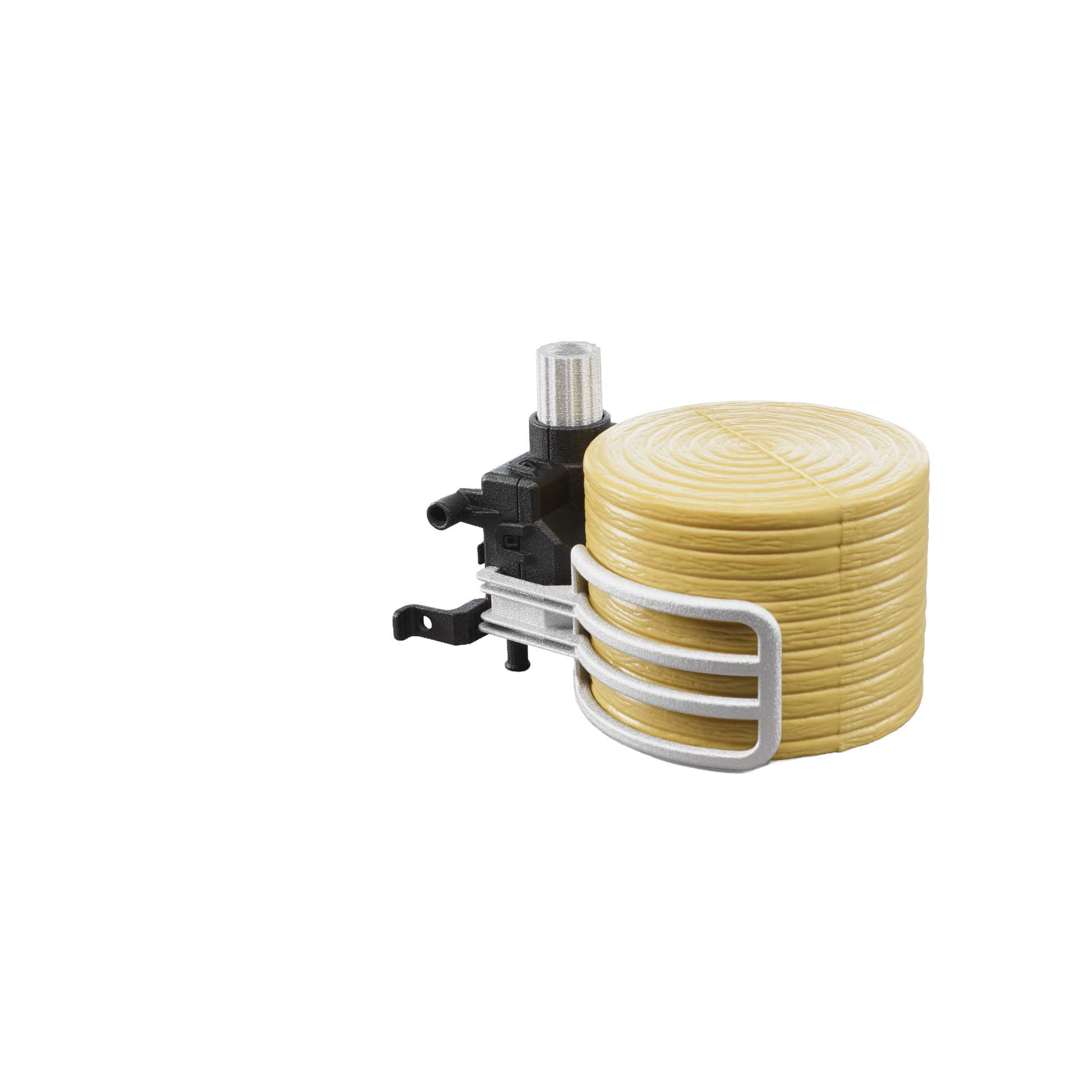 Black and silver bale gripper holding one round bale toy for Vehicles & Remote Controlled Toys collection