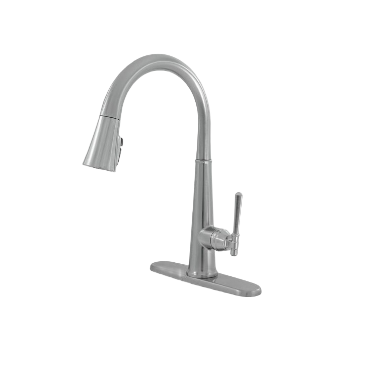 Sleek single handle kitchen faucet in Lumicoat Arctic Stainless with pull-down spray for Faucets collection