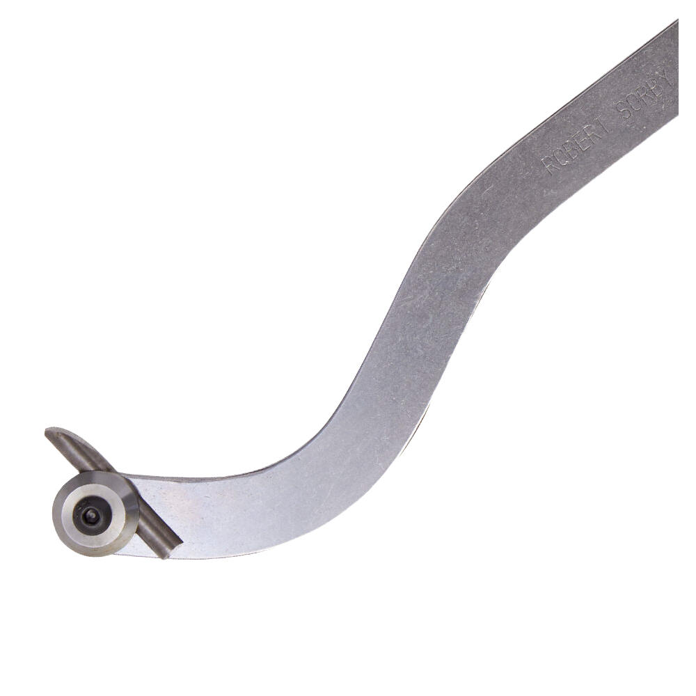 Curved steel woodturning hollowing tool with sharp blade designed for precise wood shaping and home improvement tasks