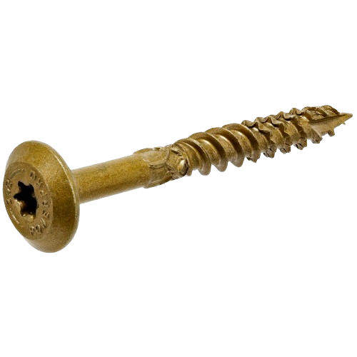 Gold-toned structural lag screw with star drive, designed for heavy-duty fastening in hardware and lumber projects