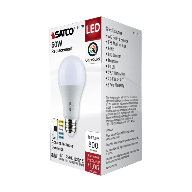 LED bulb with medium base and selectable color temperature for dimmable lighting in home improvement collections under $50