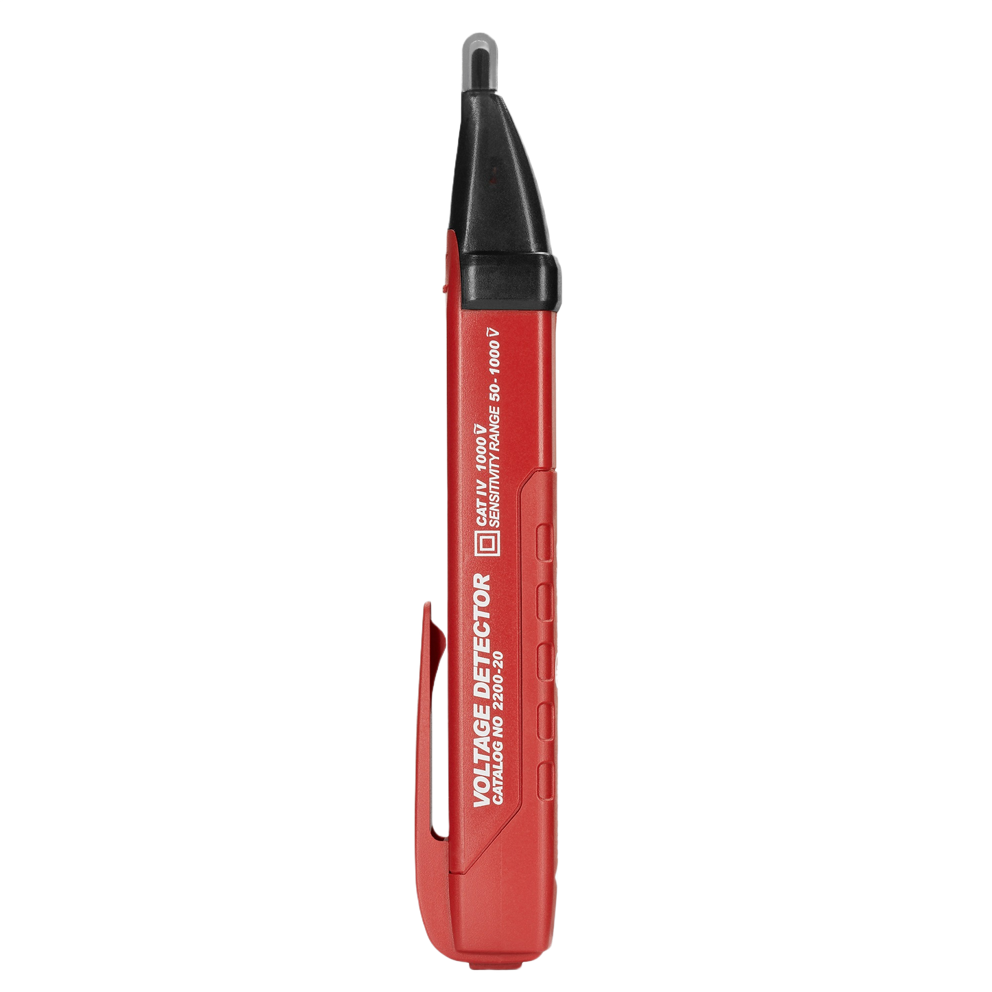 Red handheld Milwaukee voltage detector with pocket clip for electrical testing and home improvement use