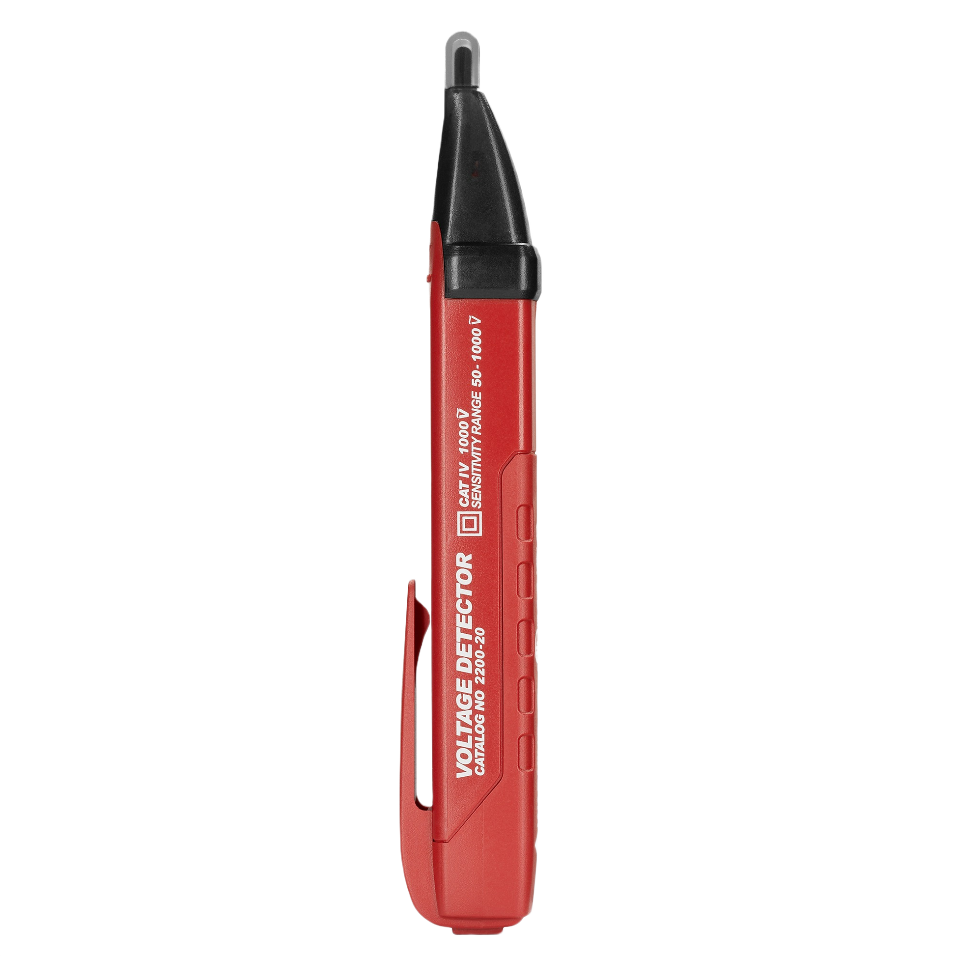 Red handheld Milwaukee voltage detector with pocket clip for electrical testing and home improvement use