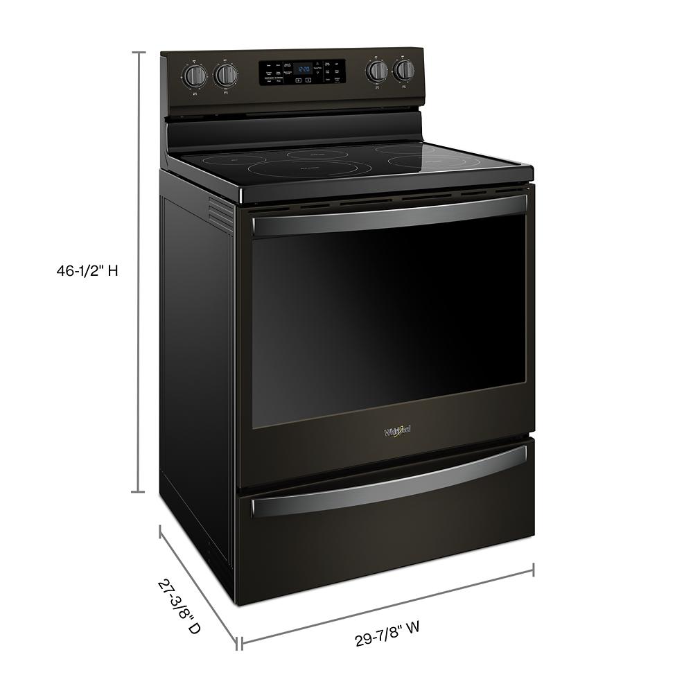 black freestanding electric range with smooth cooktop and digital display for kitchen and home improvement