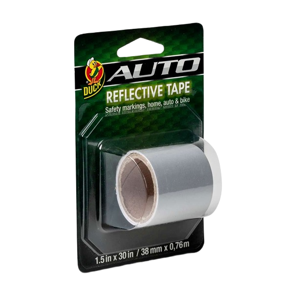 White reflective tape roll in retail packaging for automotive and safety applications in hardware collections