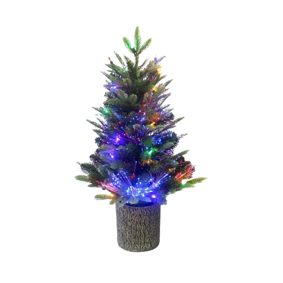 32-inch fiber-optic LED northern light potted tree with multicolor illumination for Christmas decor