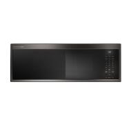 Black low profile microwave hood with touchscreen controls and sleek design from KitchenAid appliances collection