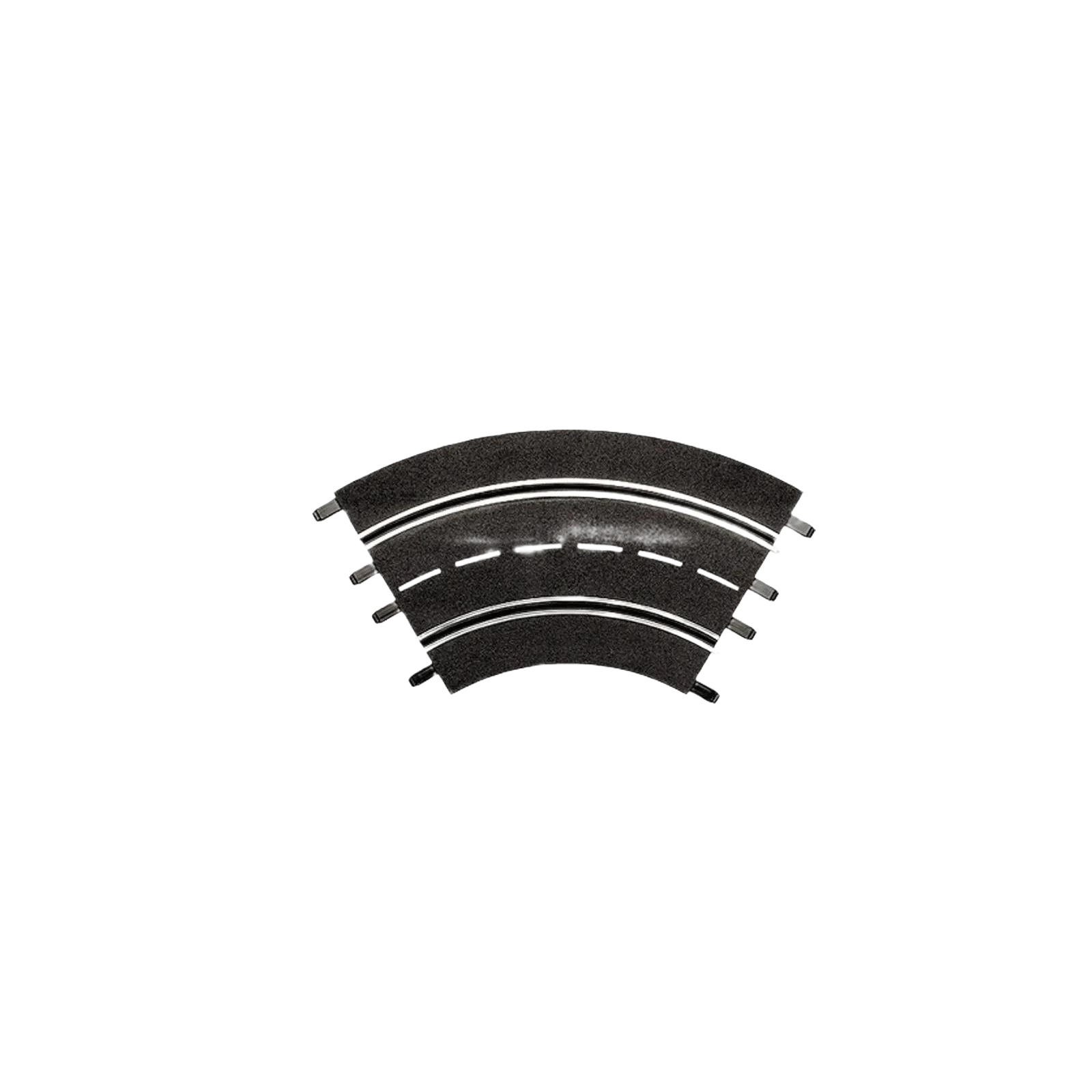 Three black curved racetrack sections designed for expanding Carrera Toys vehicle and remote-controlled playsets