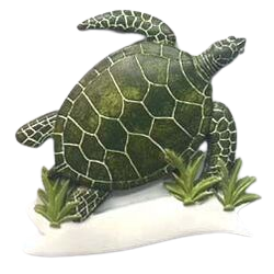 Green sea turtle ornament with textured shell and plants, designed for Christmas Ornaments & Tree Decorations collection