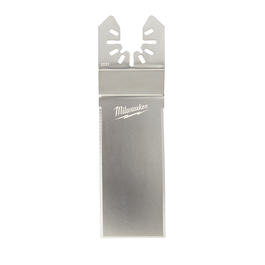 Set of five wide metal cutting blades with Milwaukee logo for sealant removal in tools and home improvement tasks