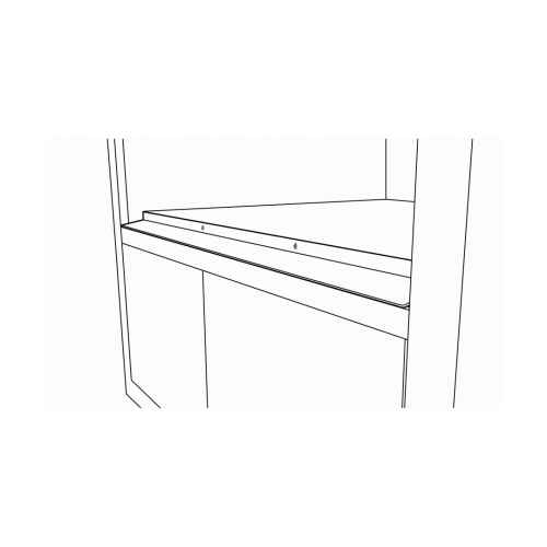 Line drawing of a kitchen cabinet space showing installation of a flush mount deflector vent kit for microwave drawers.