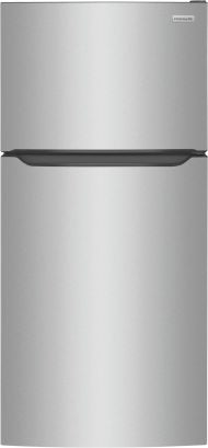Stainless steel top freezer refrigerator with streamlined handles in kitchen and appliance collections
