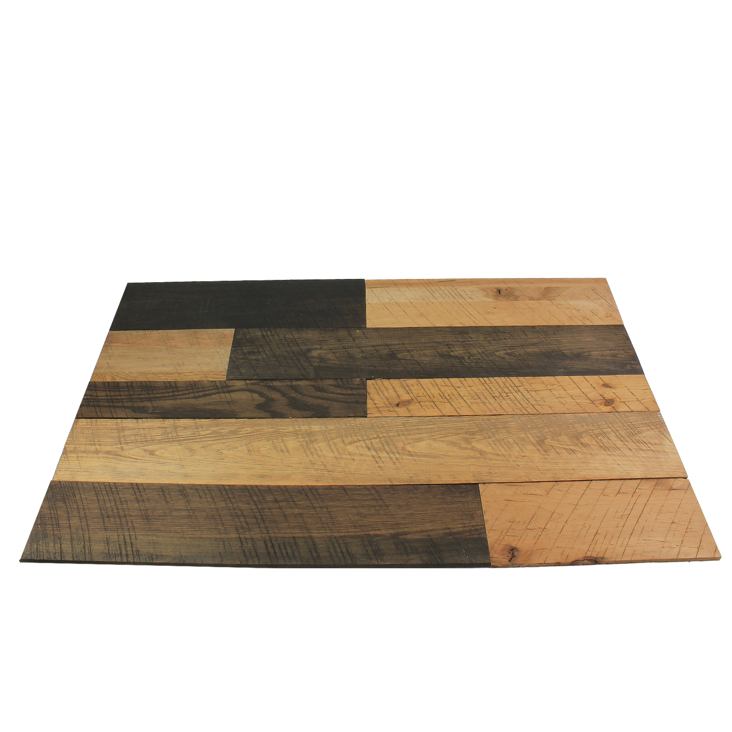 Rectangular panel of brown textured wooden planks arranged in alternating light and dark patterns for home improvement projects