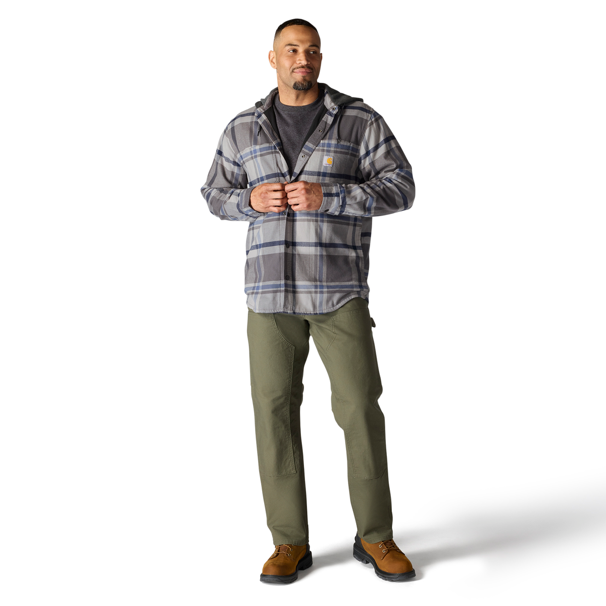 Carhartt Hamilton Relaxed Plaid Shirt Jac - Gravel, Tall XL
