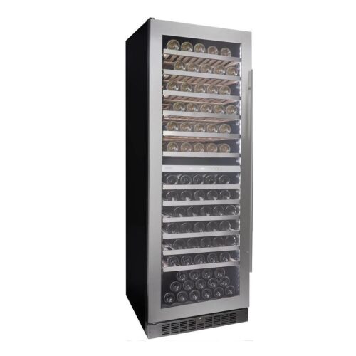 Tall black wine cooler with stainless steel door, adjustable stable shelves, and LED lighting in Refrigerators collection