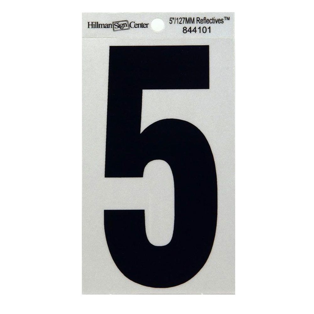 Black and silver reflective adhesive number 5 for outdoor use in hardware and home improvement projects