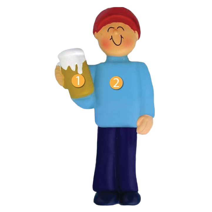 Festive male figure ornament holding a frothy beer mug, part of Christmas Ornaments & Tree Decorations collection under $50.