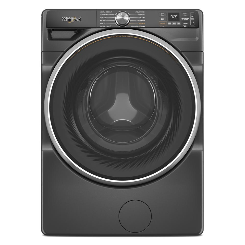 Dark gray smart front load washer with digital controls and circular door for Front Load Washers collection