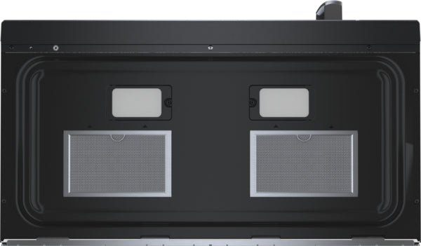 Top view of black stainless steel microwave vent cover with dual filters from Over the Range Microwaves collection