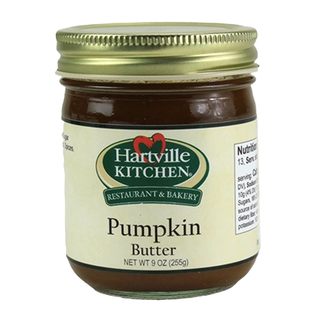 Hartville Kitchen pumpkin butter jar with gold lid from Jams & Jellies and Food & Beverage collections under $50