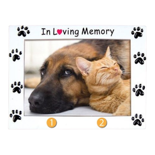 White pet memorial frame with paw prints and "In Loving Memory" text from Christmas Ornaments & Tree Decorations collection