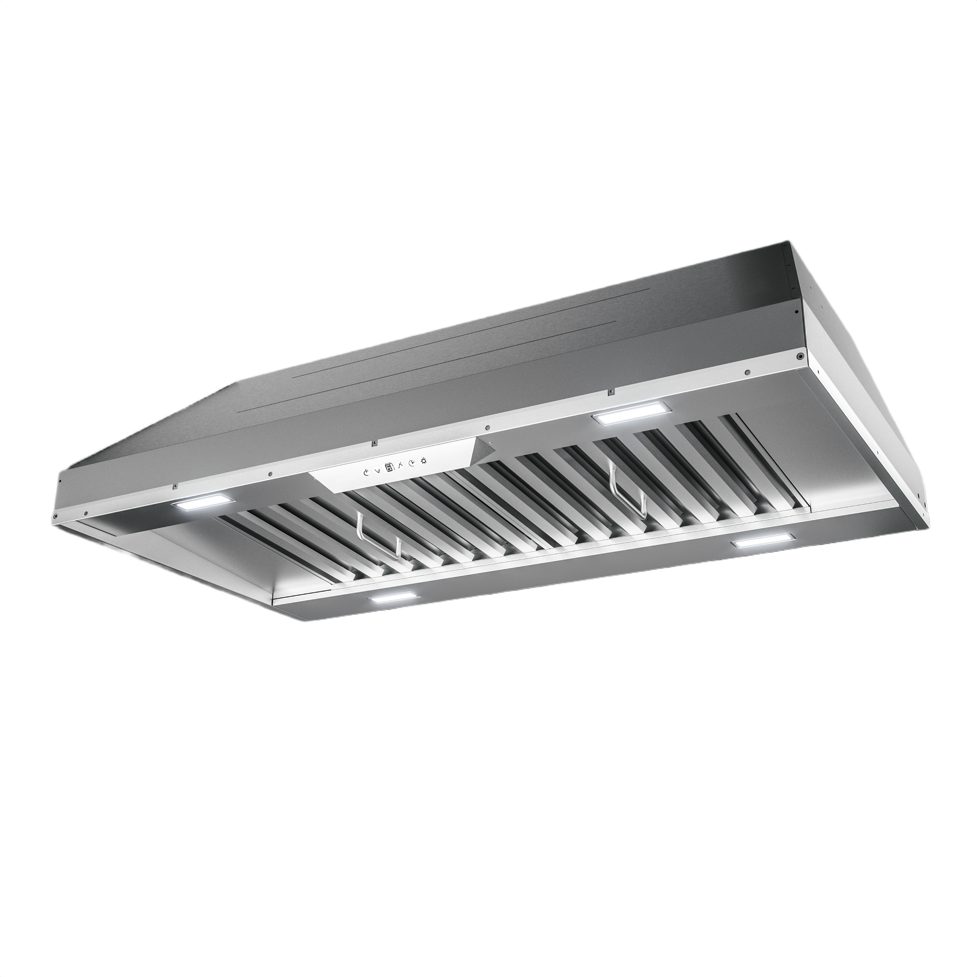 Stainless steel insert hood with LumiLight LED and ACT technology for kitchen ventilation in appliances collection