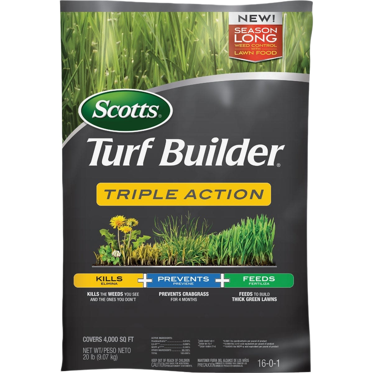 20-pound bag of Scotts Turf Builder Triple Action lawn care fertilizer with weed killer for Lawn & Garden projects