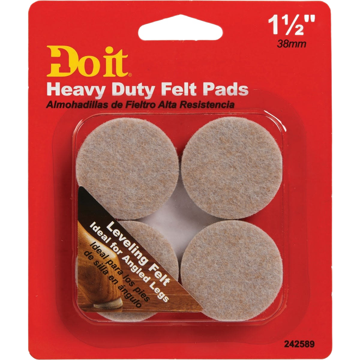 Set of four durable 1-1/2 inch self-leveling felt pads for furniture legs in hardware and home improvement collections