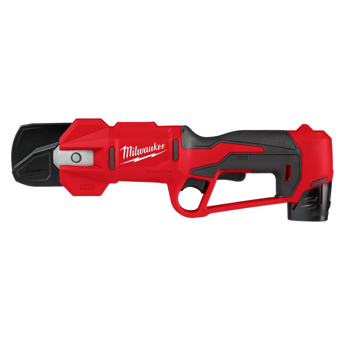 Red and black brushless cordless pruning shears featuring ergonomic handle for efficient home improvement cutting tasks