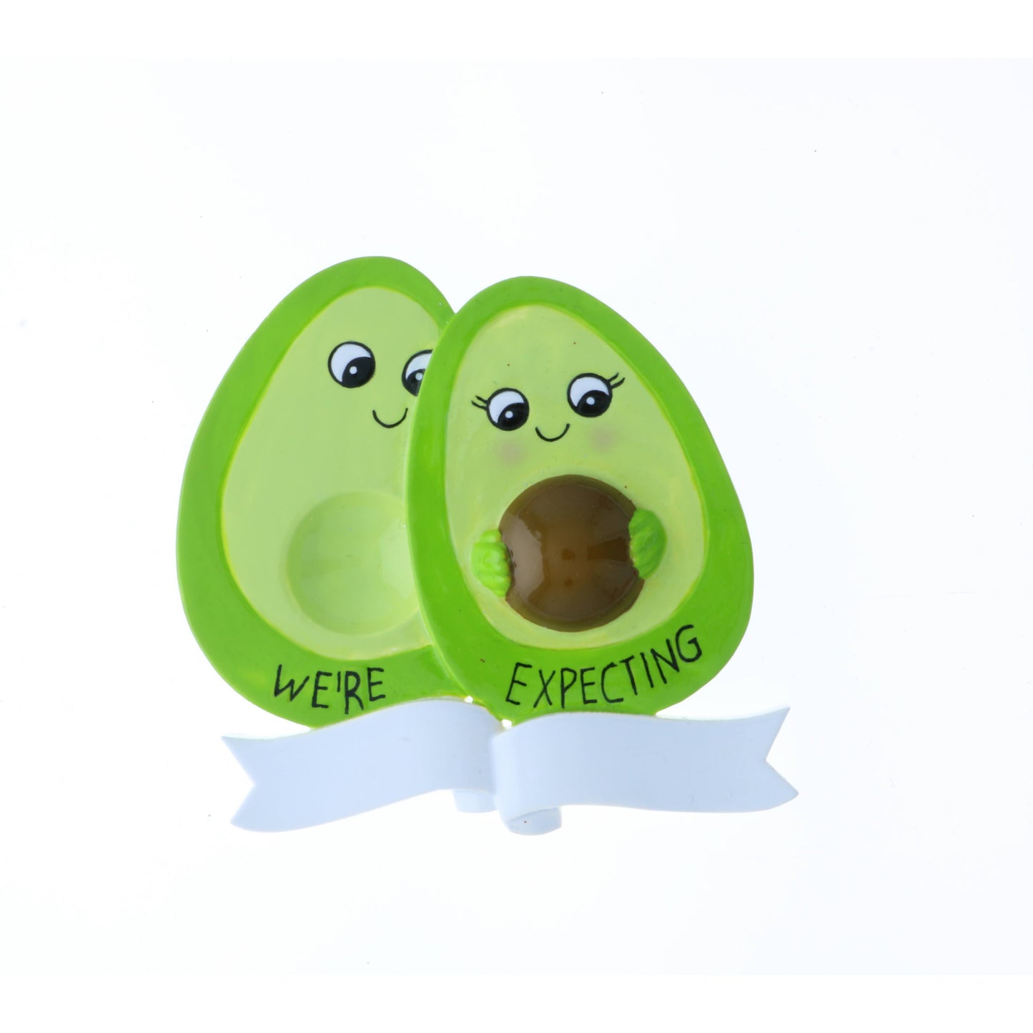 Playful avocado couple ornament with "We're Expecting" text for Christmas Ornaments & Tree Decorations collection