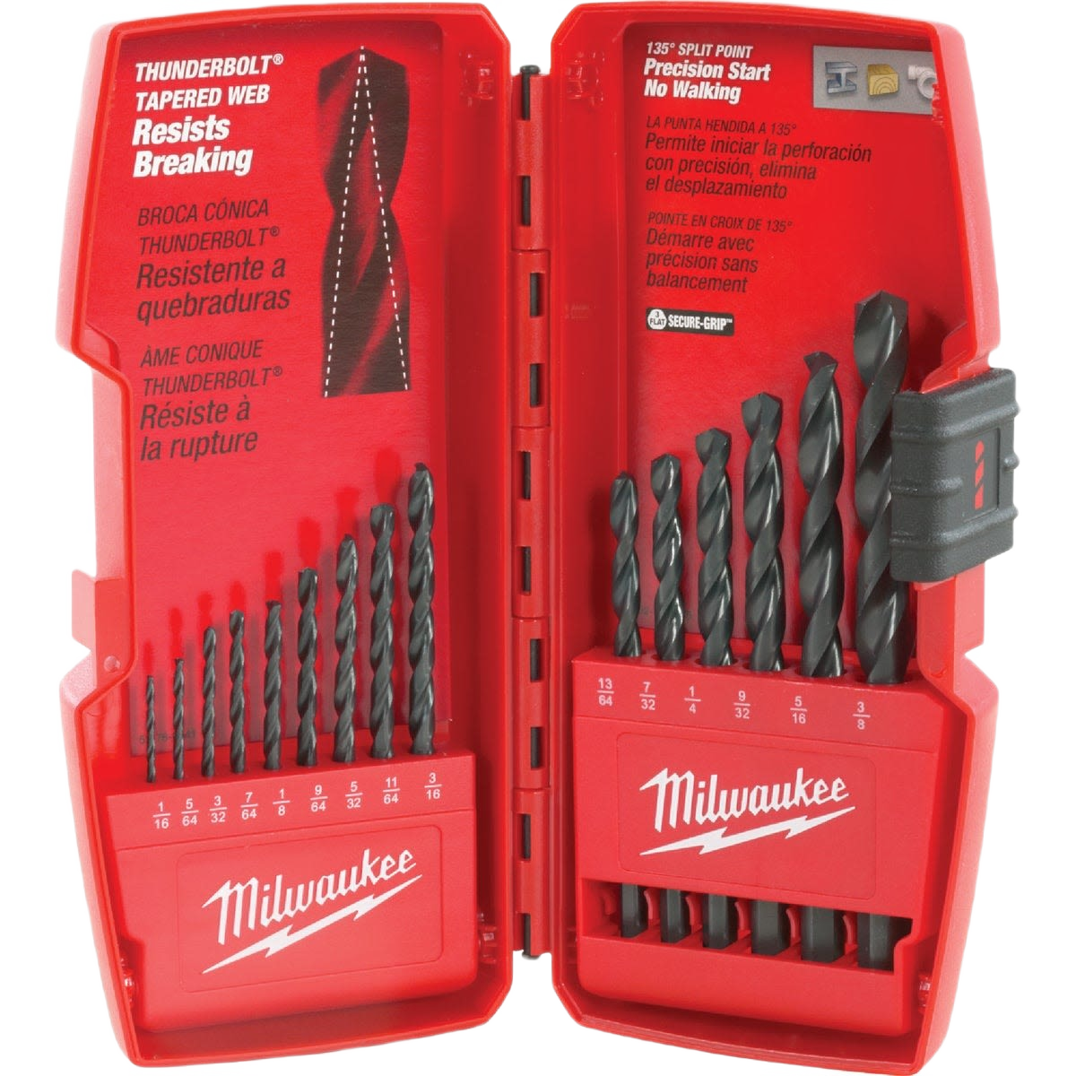 Compact red case of black oxide drill bits with precision split point, suitable for metal, wood, and PVC drilling under $50 collections