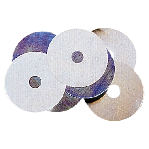 Set of steel dado shims with circular cutouts for precise adjustment in woodworking and home improvement tasks