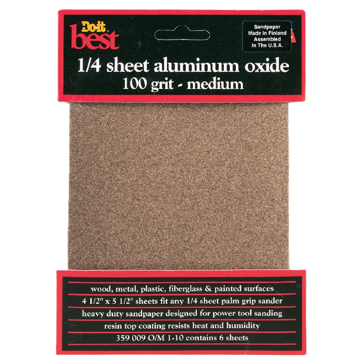 Do it Best medium grit aluminum oxide sandpaper sheet for wood and metal sanding, 6-pack packaging